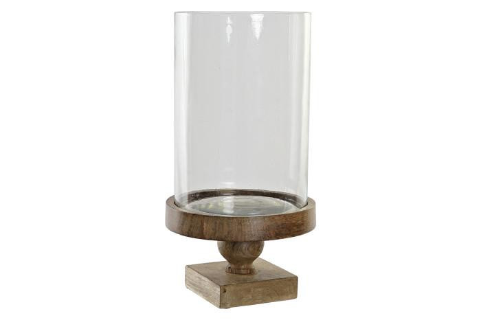 Bougeoir mangue verre 22x22x42 craquelure marron