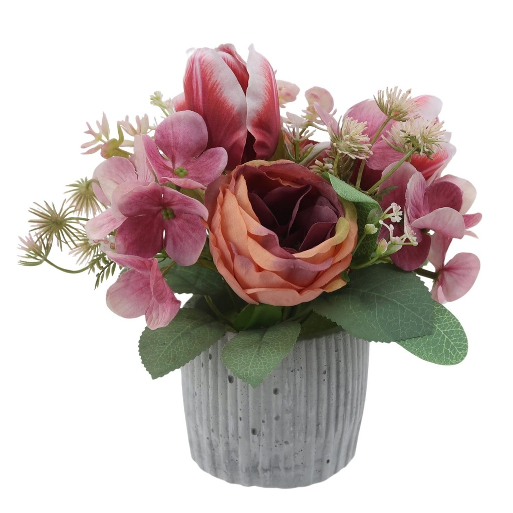 Fleur pot gris tulipe pivoine euca coloris peche rose