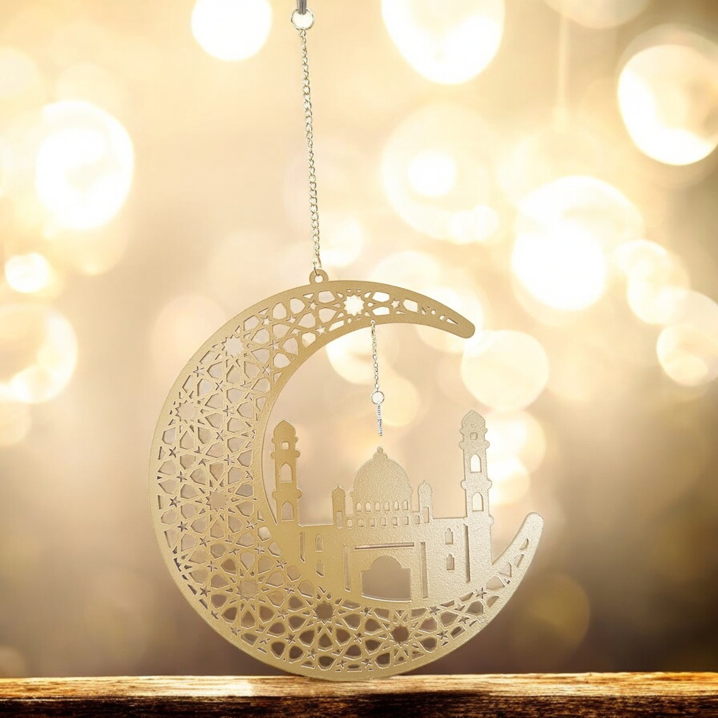 Ornement en bois suspendu - lune mosque - 20x20x0.3 cm