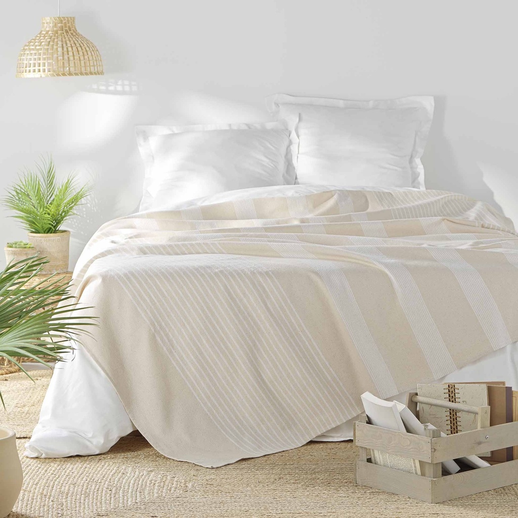 Couvre lit 2 personnes 220 x 240 cm coton/polyester tisse adele naturel