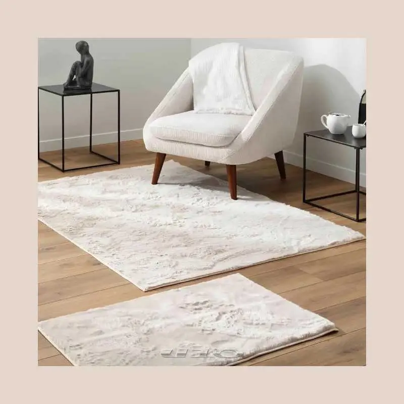 Tapis rectangle 60 x 90 cm imitation fourrure feline naturel