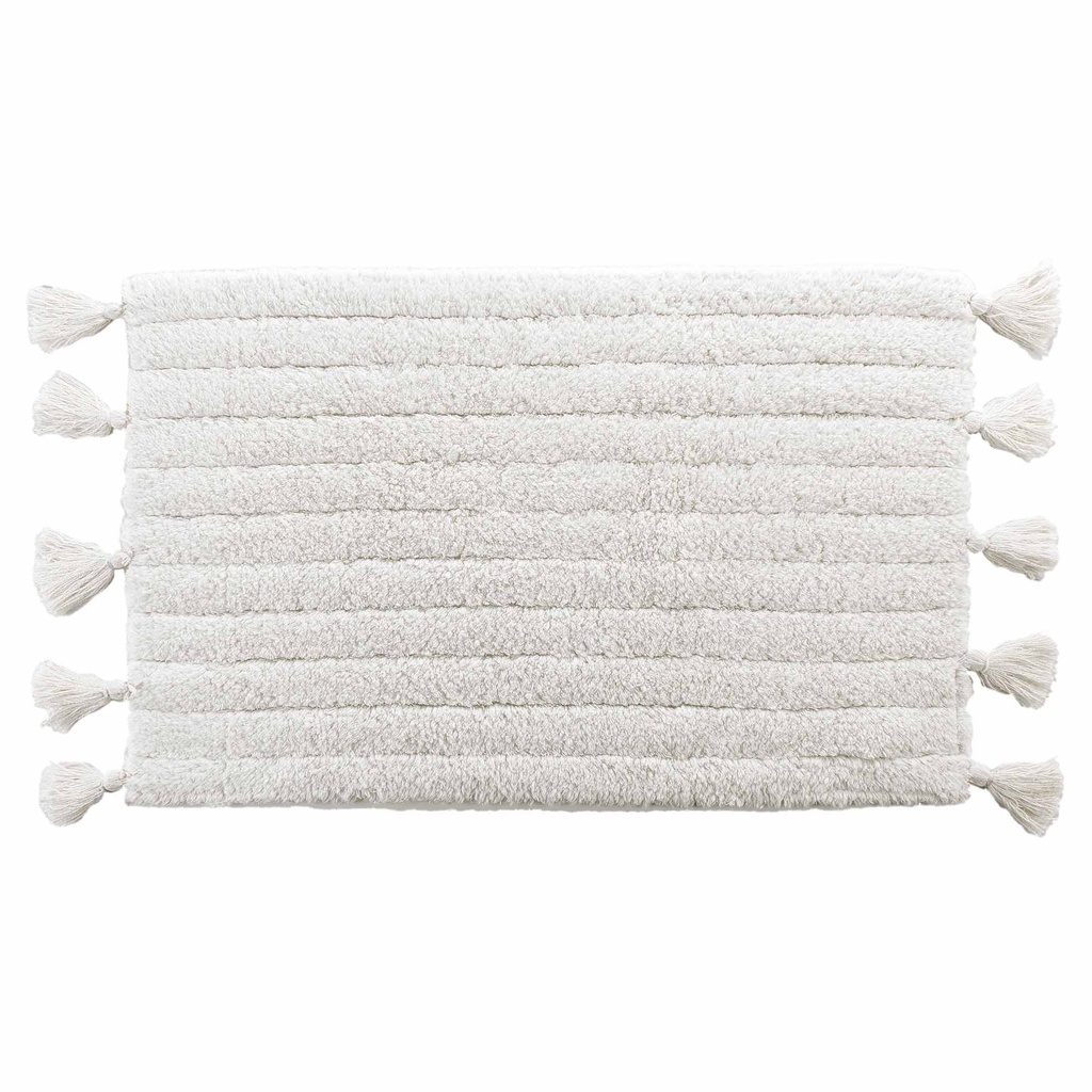 Tapis de bain+pompons 50 x 80 cm coton jacquard tufte minatis blanc/blanc