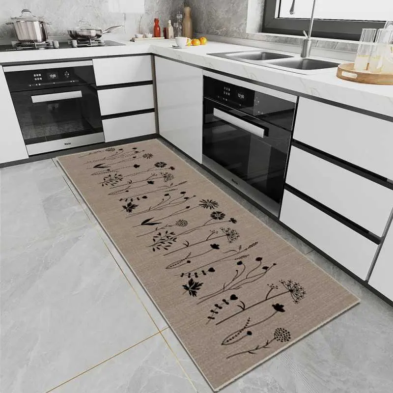 Tapis 50x120 impression jute / fleurs