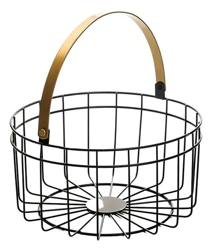 Panier moyen rond noir anse doré 