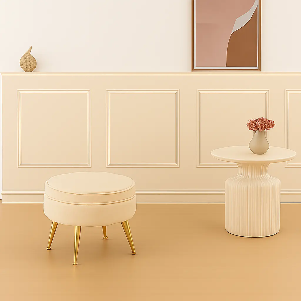 Pouf rond "Louna" blanc lin