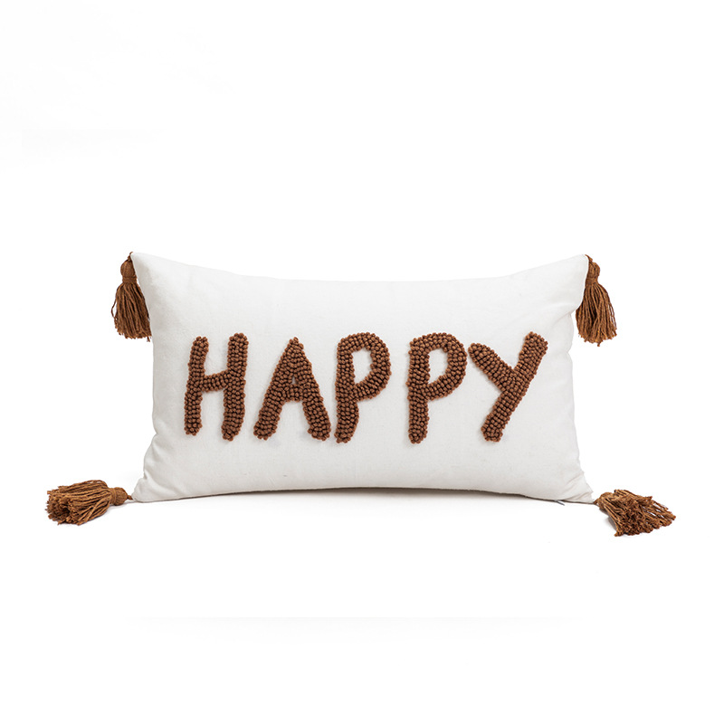 Coussin énora blanc cassé/marron 30x50cm