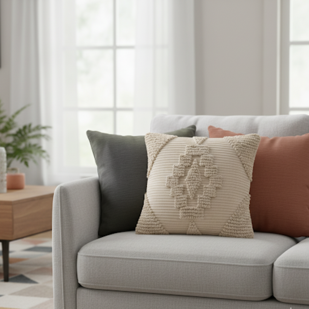 Coussin dehoussable compresse 45 x 45 cm coton/polyester fantaisie kamary