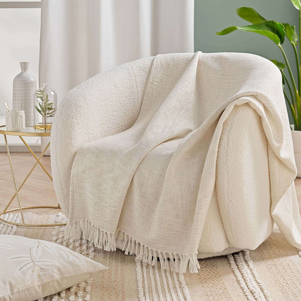 Plaid a franges 125 x 150 cm coton/polyester+fils metal. ziggy