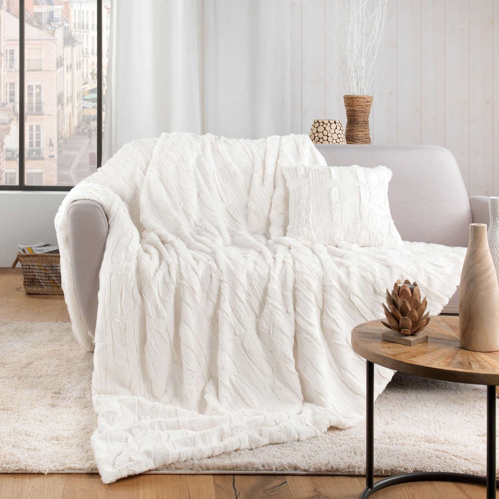 Plaid 125 x 150 cm imitation fourrure/sherpa foxy naturel