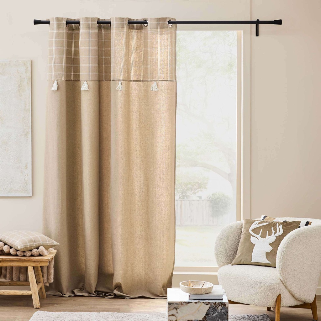 Rideau a oeillets 140 x 240 cm coton/polyester+top tis+pompon everest sable