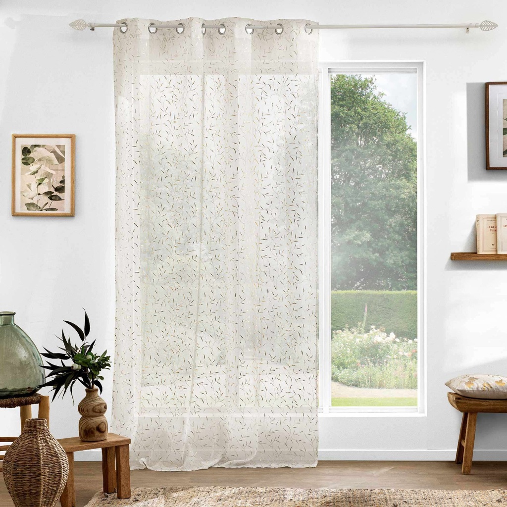 Panneau a oeillets 140 x 240 cm voile sable applique metallise maissa