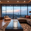 Photophore verre perle bois tropicale D10 H13 cm - transparent