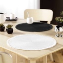 Set de table (0) 38 cm polyester ajoure+franges falbala blanc