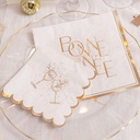 20 Serviettes Cocktail Bubbles Party Papier Blanc et Or 24x24cm - 3 Plis
