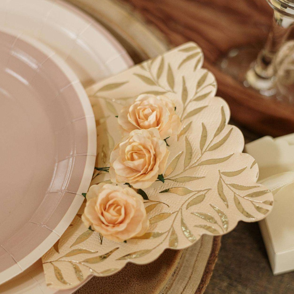 20 Serviettes Cocktail Jolis Brins Papier Blush et Or 24x24cm - 3 Plis