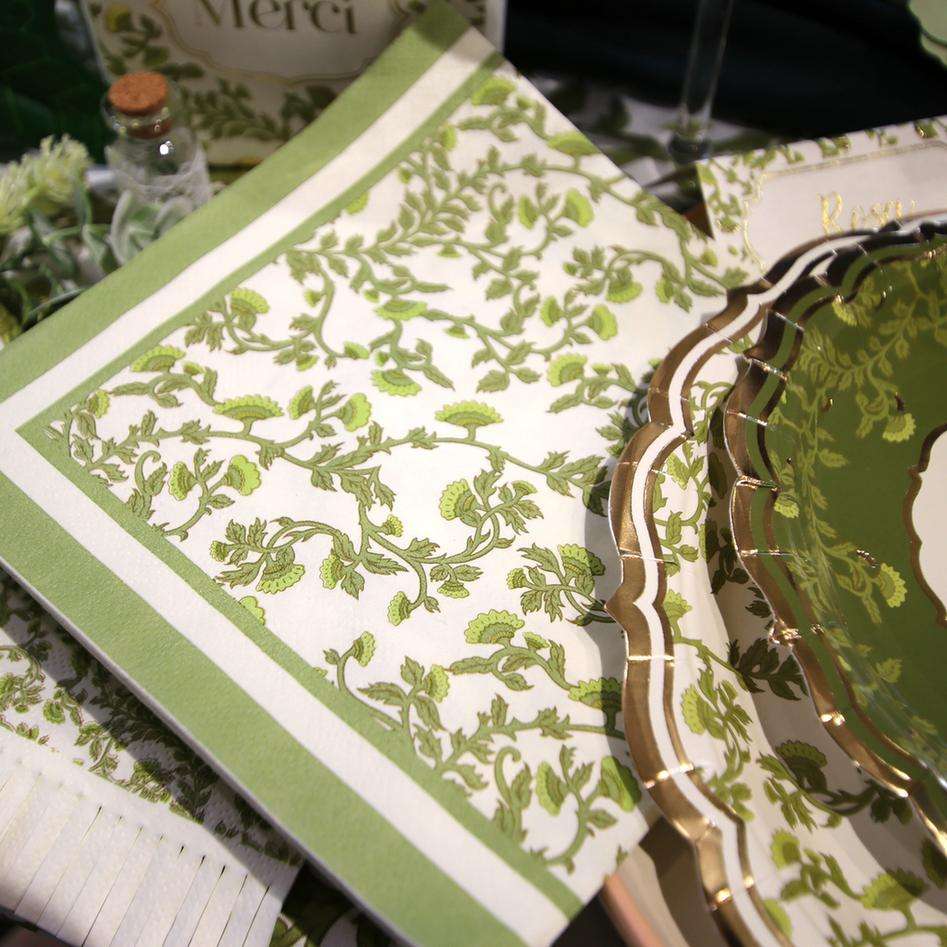 16 Serviettes Botanica Verde Papier Crème et Pistache 32x32cm - 3 Plis