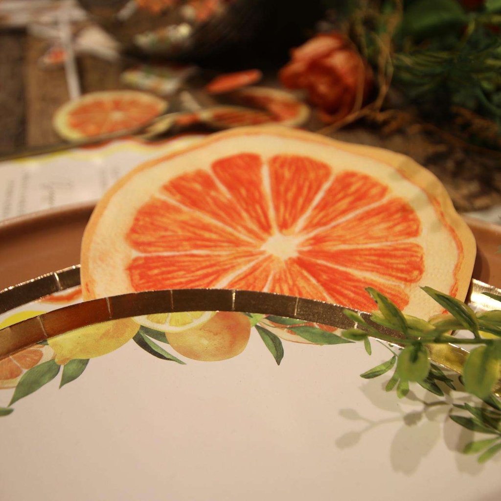 20 Serviettes Cocktail Agrume Papier Orange 24x24cm - 3 Plis