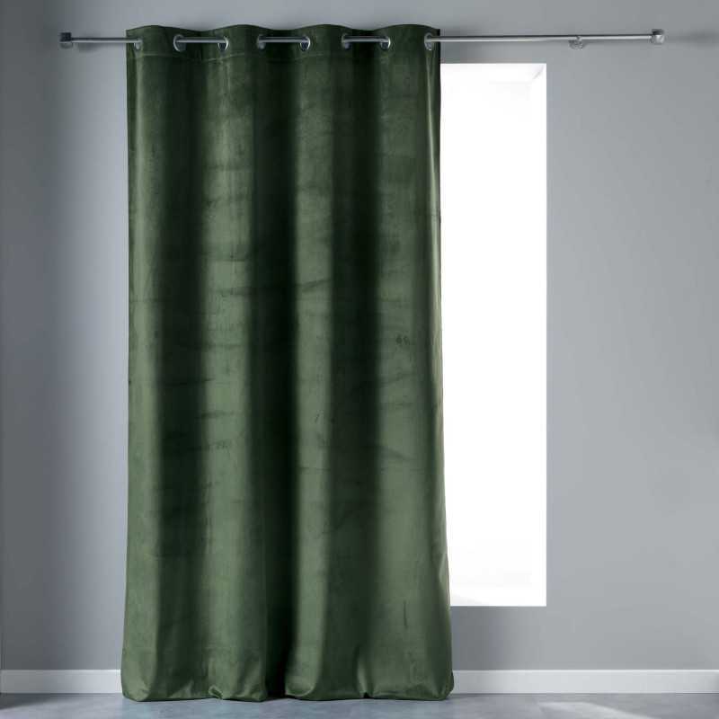 Rideau a oeillets 140 x 240 cm velours uni velvetine kaki