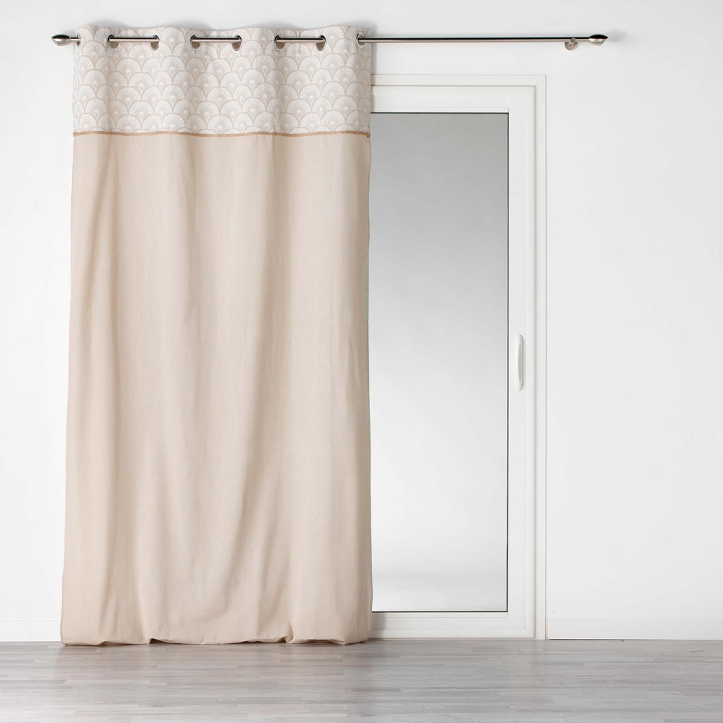 Rideau a oeillets 140 x 240 cm polycoton uni+top imprime+jute bahina blanc