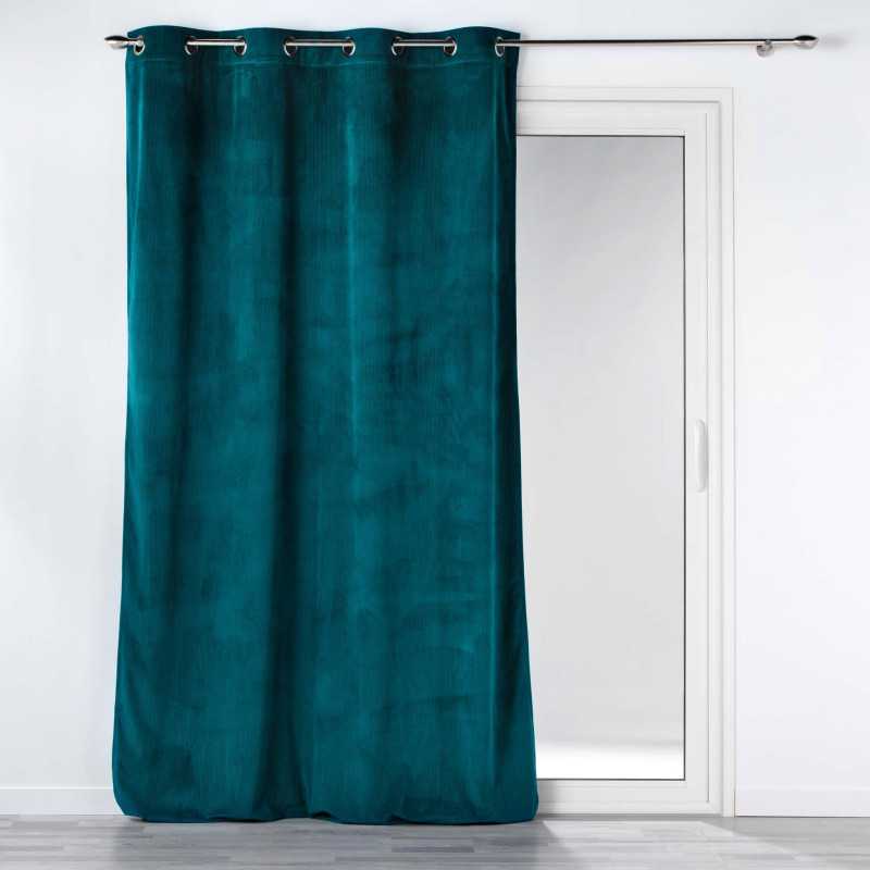 Rideau a oeillets 140 x 260 cm velours cotele uni casual petrole