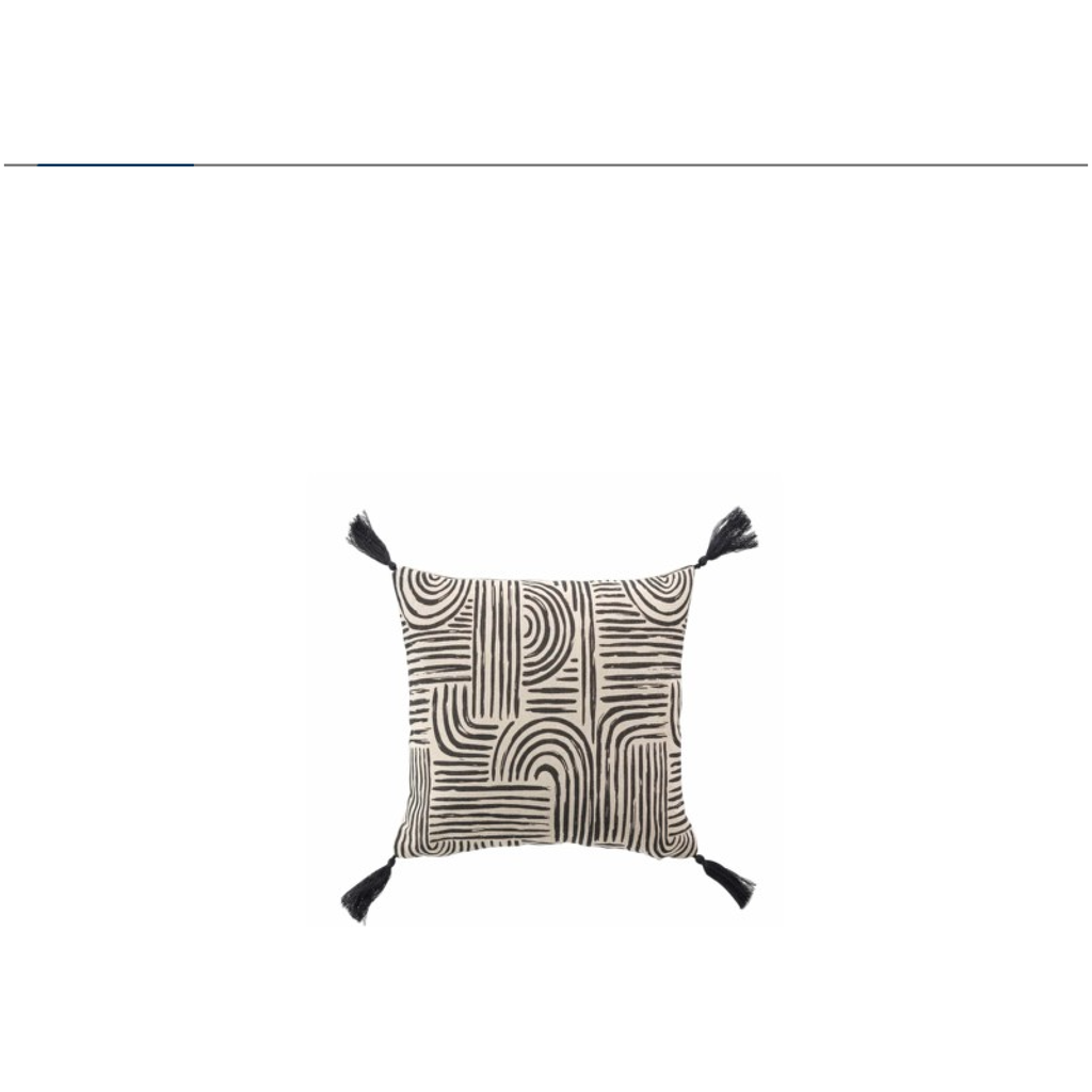 Coussin dehous. compr. pompons 45 x 45 cm polycoton imprime pandore noir