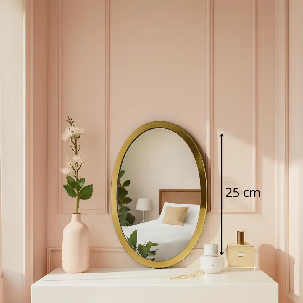 Miroir métal bord d'or ovale