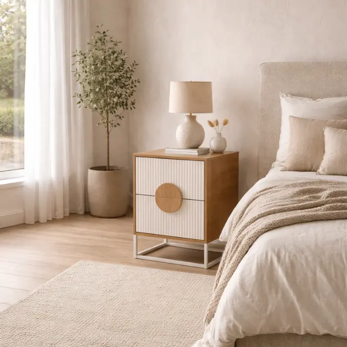 Table de nuit "Susano" Blanc/Naturel