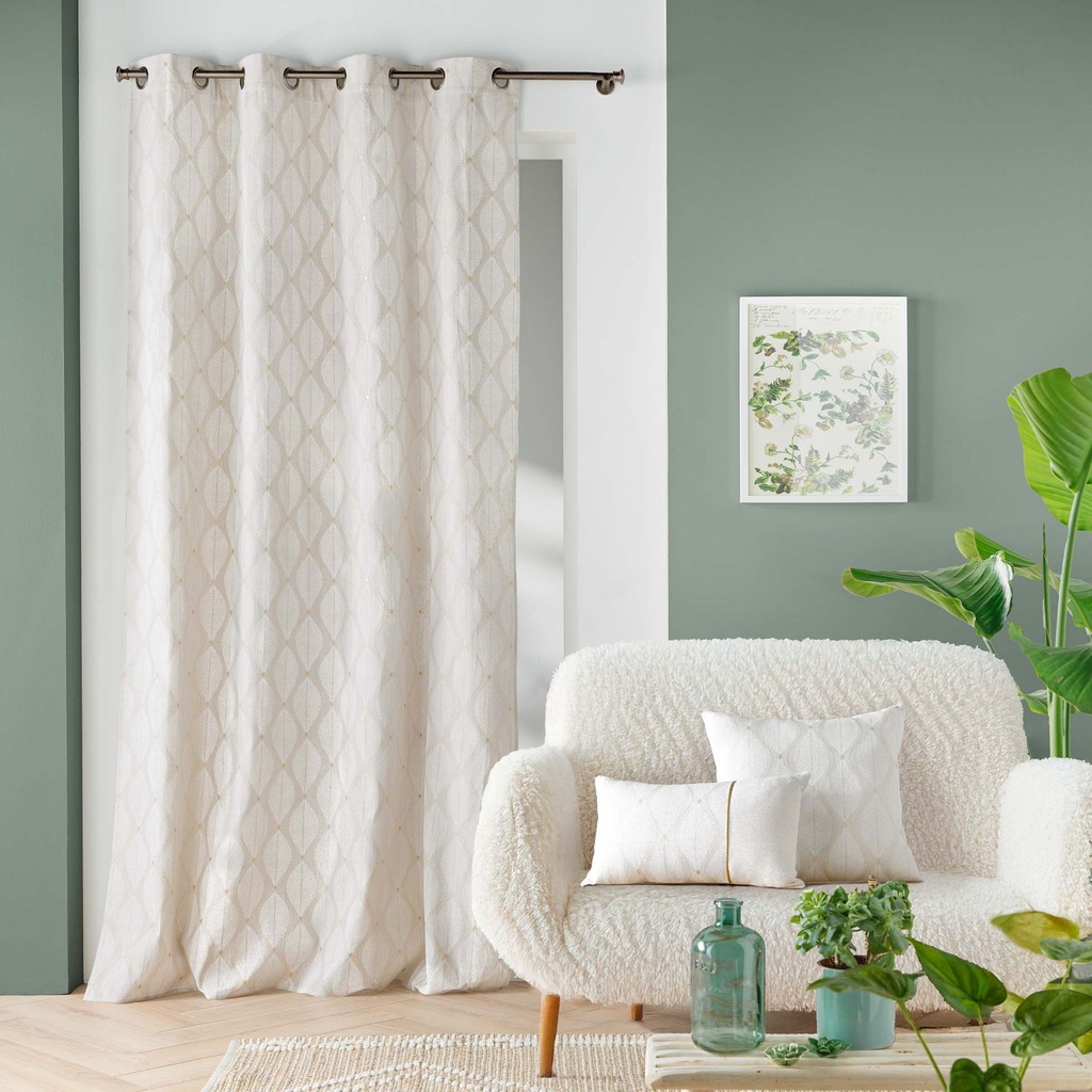 Coussin dehoussable compresse 45 x 45 cm polycoton imprime metallise maho blanc