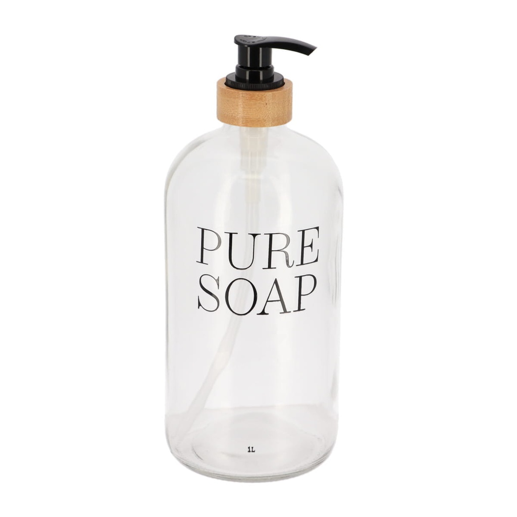 Distributeur savon verre/bambou pure soap 1l - transparent