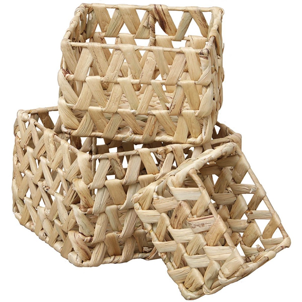 Set de 3 paniers jacinthe tressee - naturel
