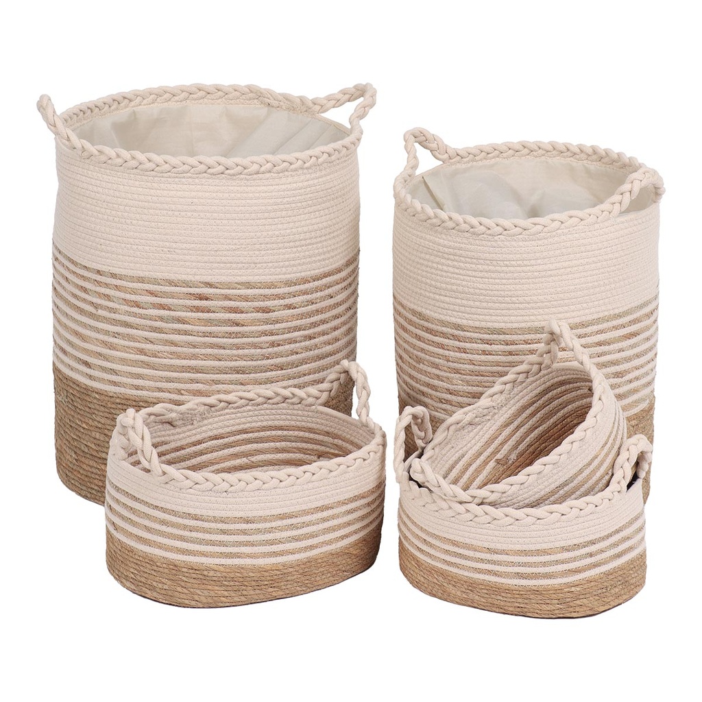 Set de 5 panieres matiere naturelle/polyester/coton - naturel/beige