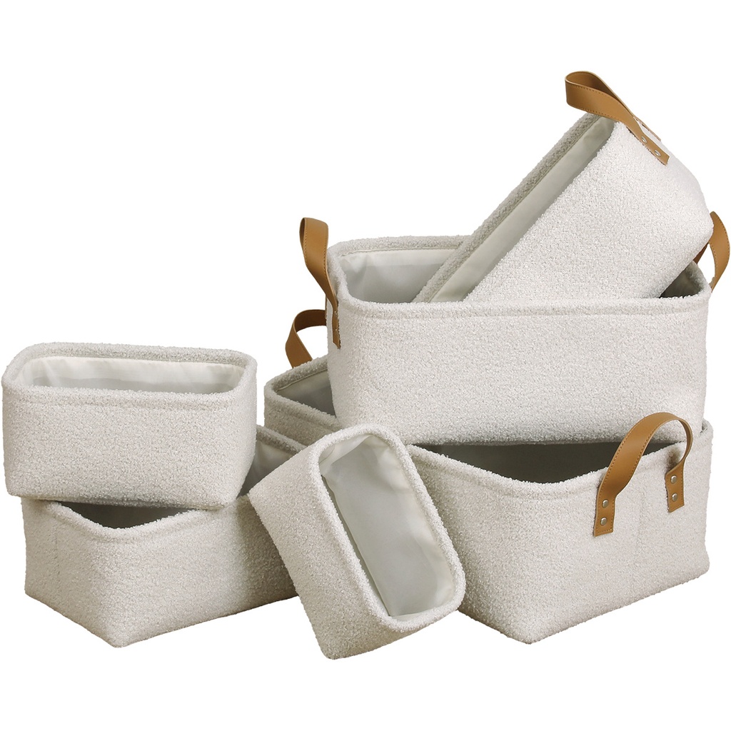 Set de 6 paniers polyester facon bouclette - naturel