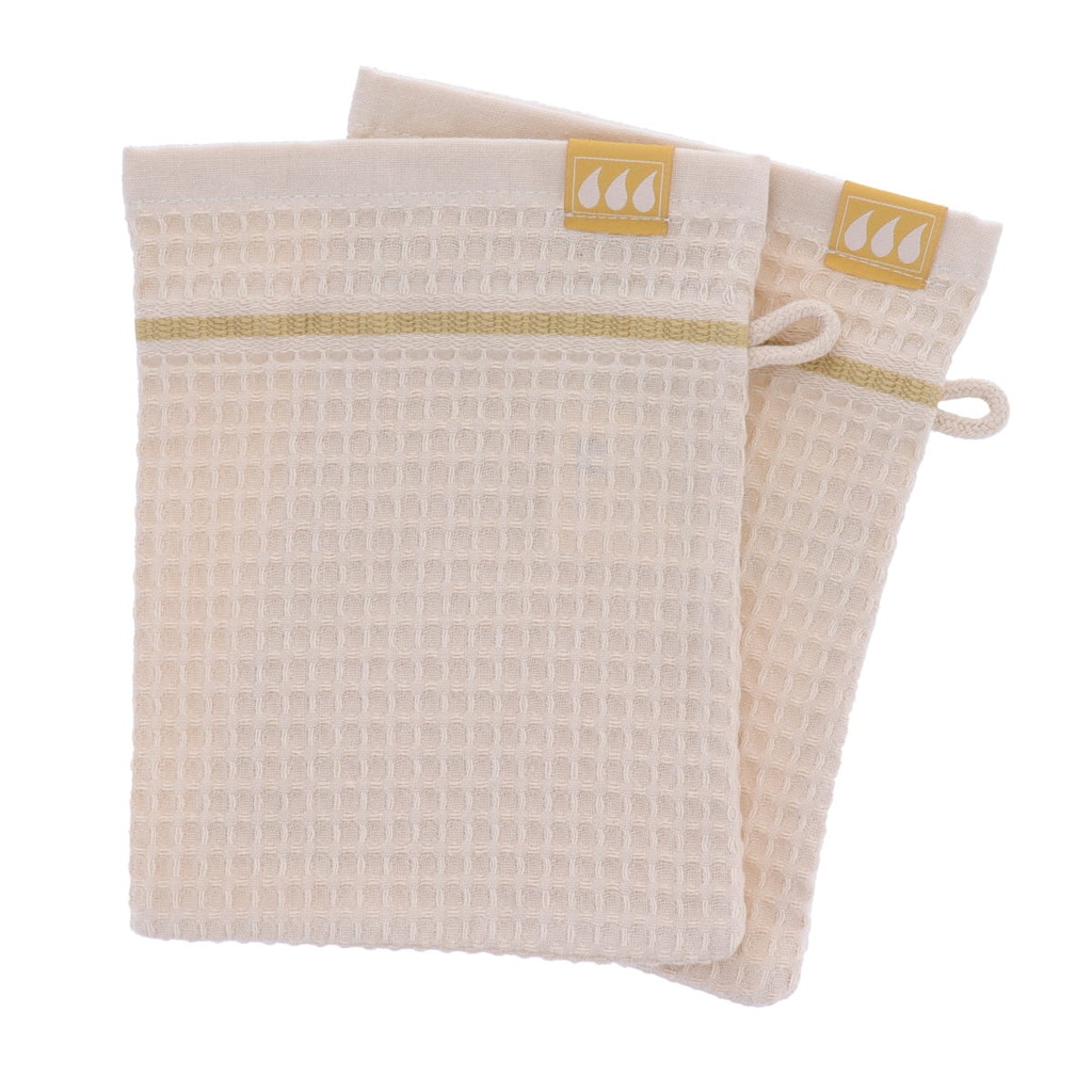 Set de 2 gants de toilette 15x21cm 100% coton nid d abeille - beige