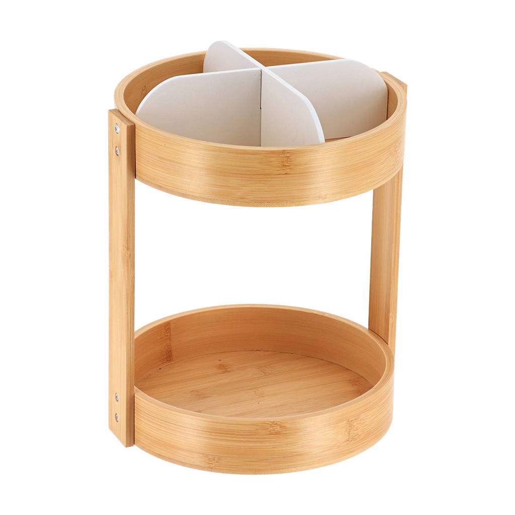 Organisateur rotatif bambou 2 plateaux - blanc mat