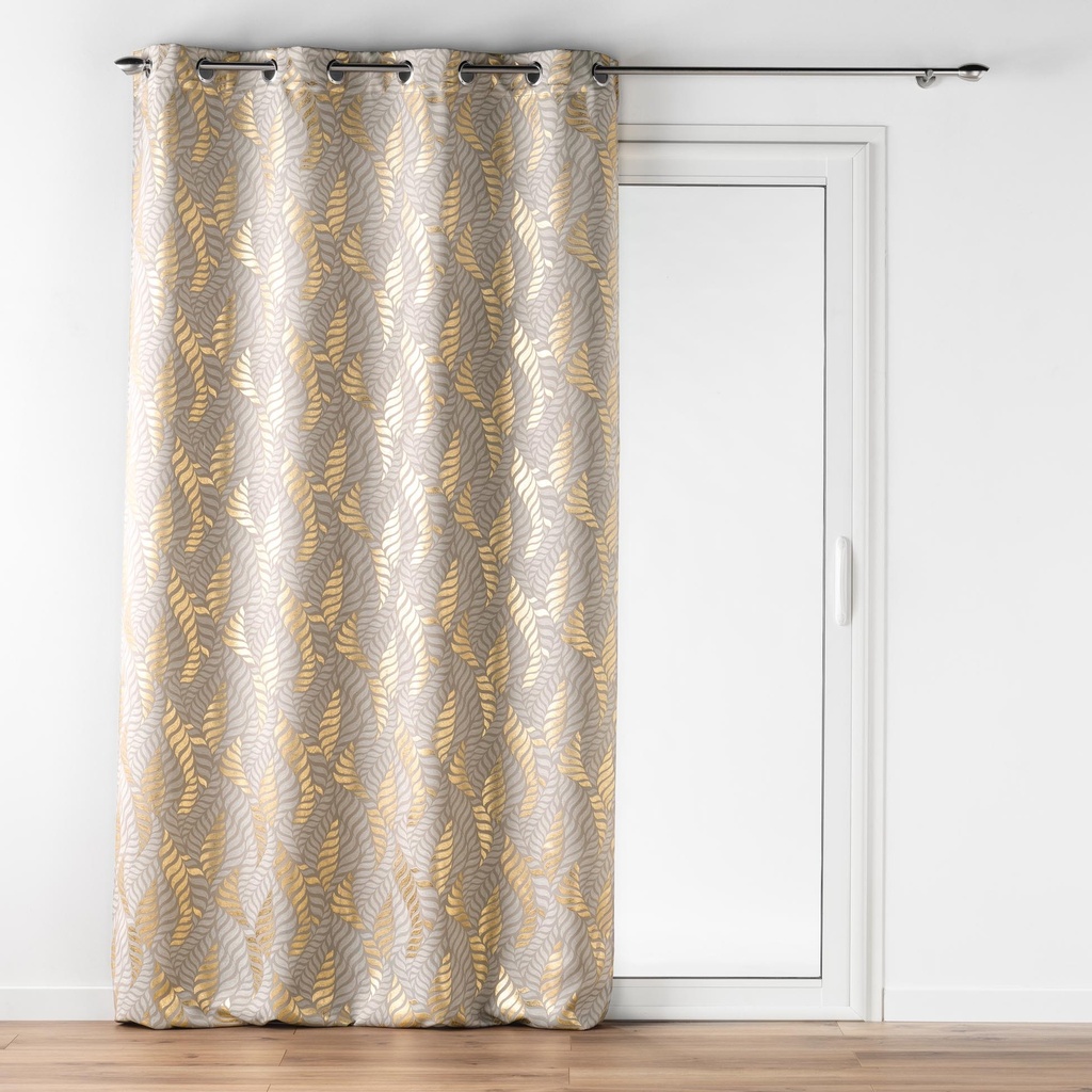 Rideau a oeillets 140 x 260 cm occultant imprime metallise lyra taupe