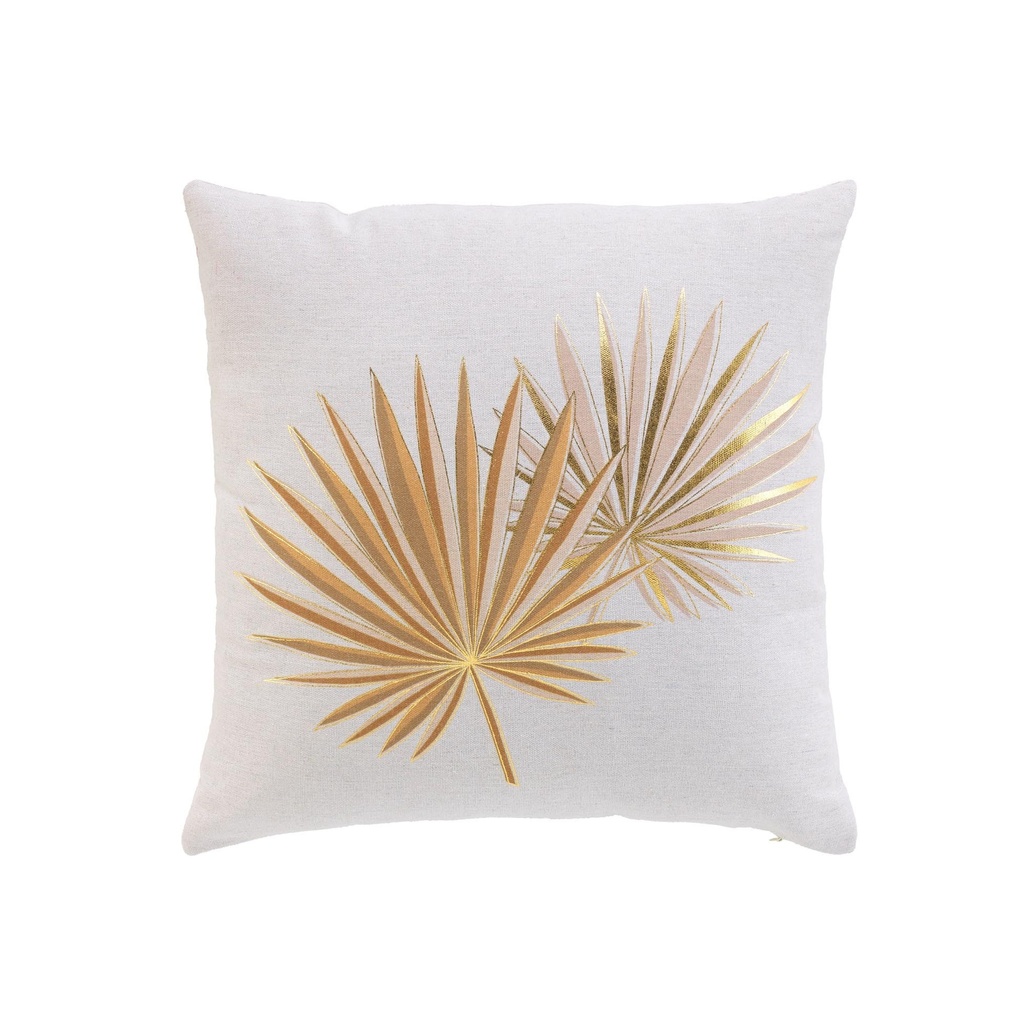 Coussin dehous. compresse 45 x 45 cm polycoton imp. metal. lotus ocre des. place