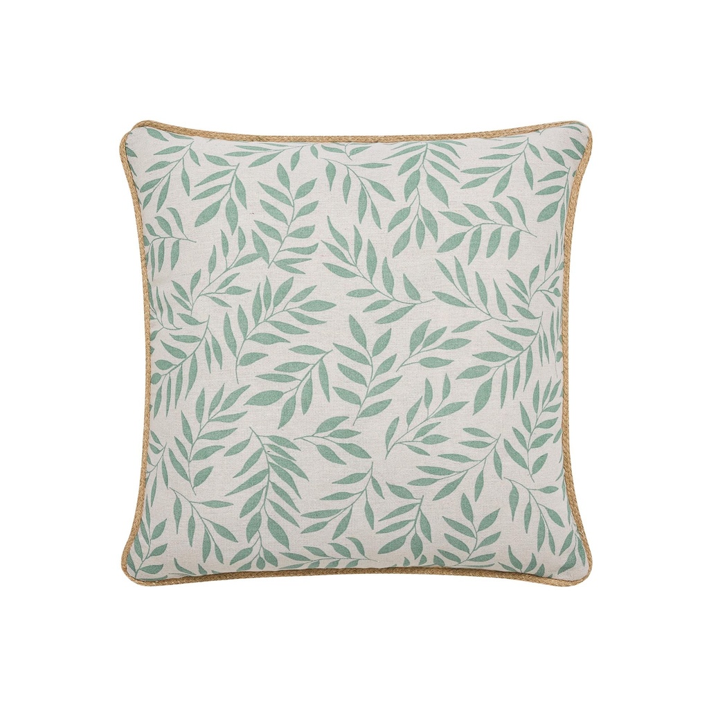 Coussin dehous compr passepoil 45 x 45 cm polycoton imprime+jute naya sauge