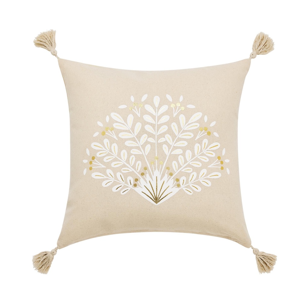 Coussin dehous. compr. pompon 45x45 cm coton/polyester imp metal. majestia des p