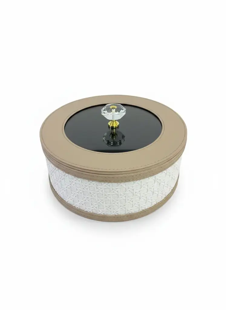 Boite ronde cannage avec couvercle acrylique 21*21*11 cm