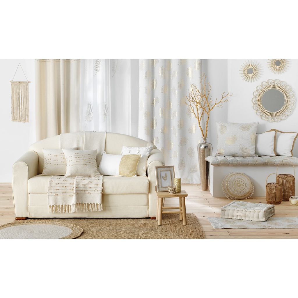 Panneau a oeillets 140 x 240 cm voile sable brode metallise palmeor or