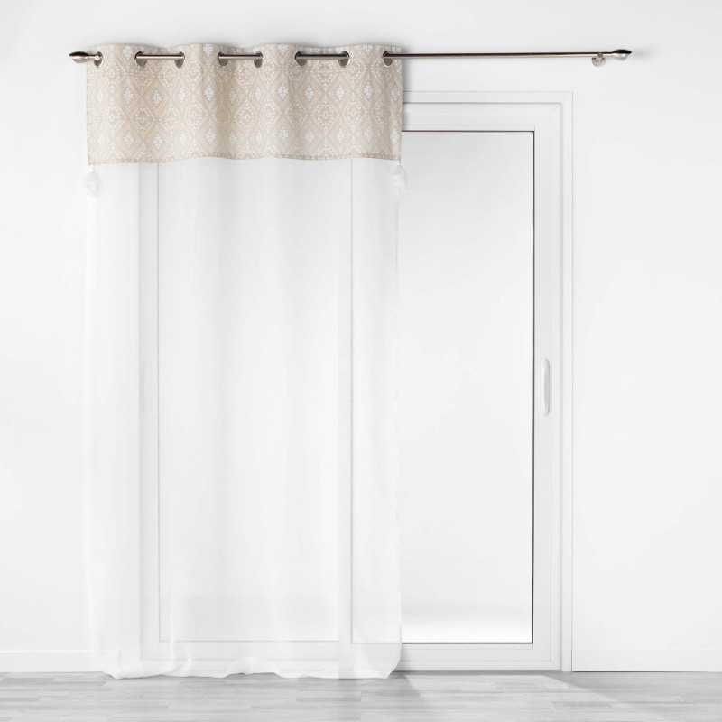 Panneau a oeillets 140 x 240 cm voile sable+top polycot+pompon samira blanc