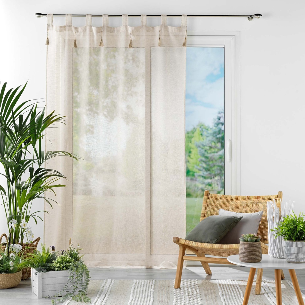 Panneau a passants+pompons 140 x 240 cm effet lin tisse dalila lin