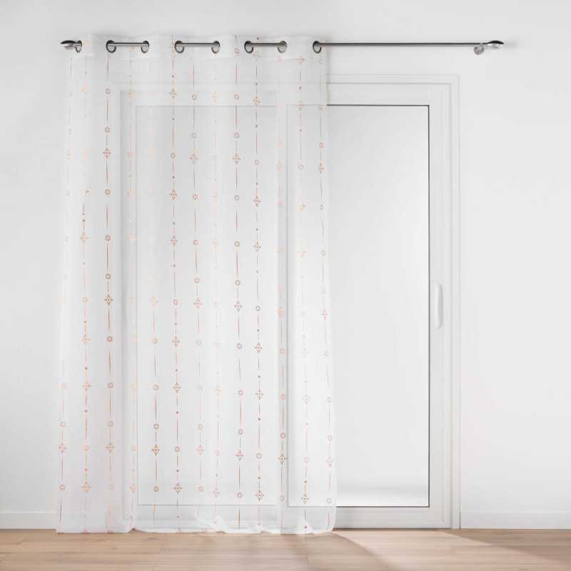 Panneau a oeillets 140 x 240 cm voile sable imprime metallise ariane or rose