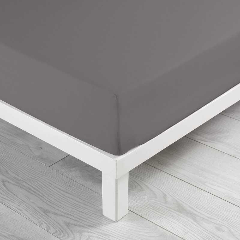 Drap housse 1 personne 90 x 190 cm uni 57 fils lina gris souris