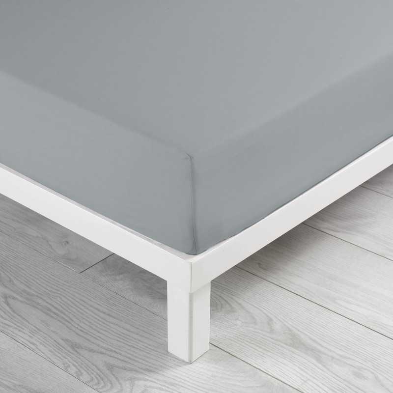 Drap housse 1 personne 90 x 190 cm uni 57 fils lina galet