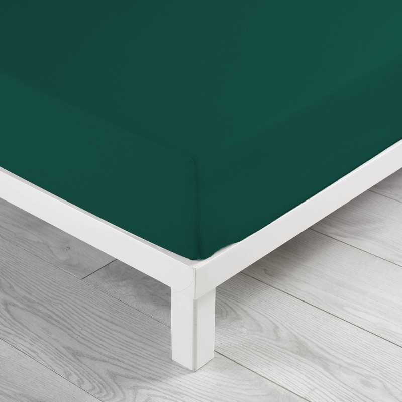 Drap housse 1 personne 90 x 190 cm uni 57 fils lina petrole