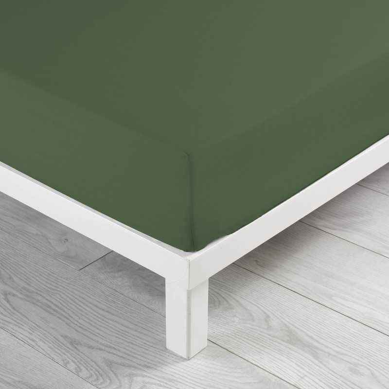 Drap housse 1 personne 90 x 190 cm uni 57 fils lina kaki