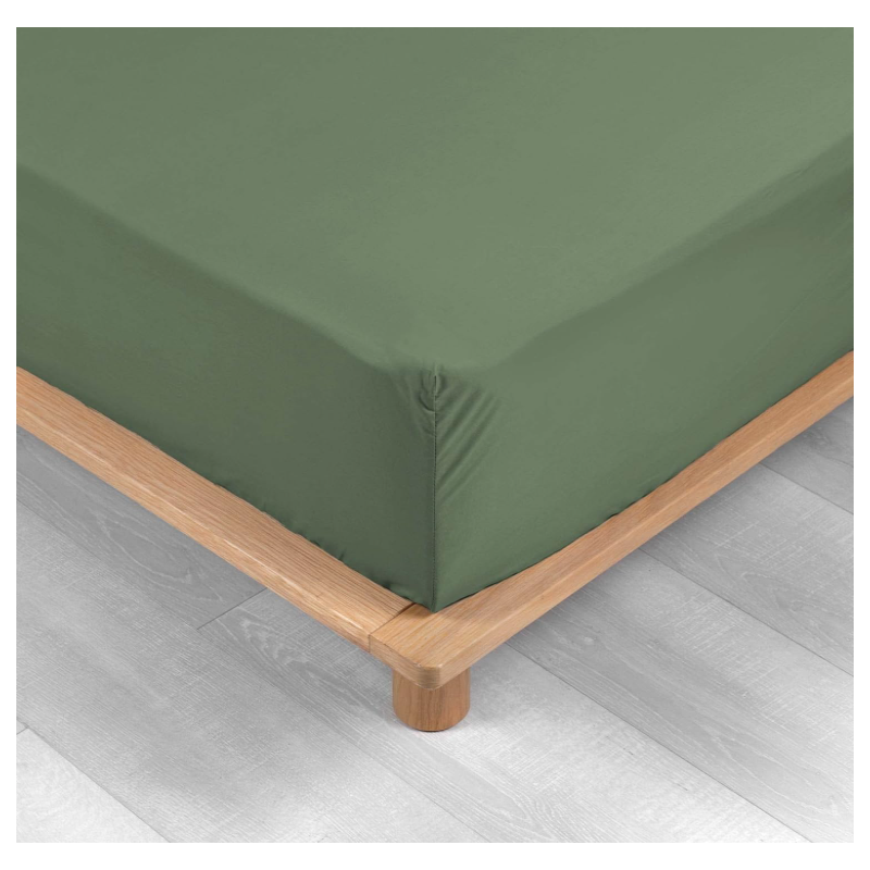 Drap housse 1 personne 90 x 190 cm percale uni 78 fils percaline kaki