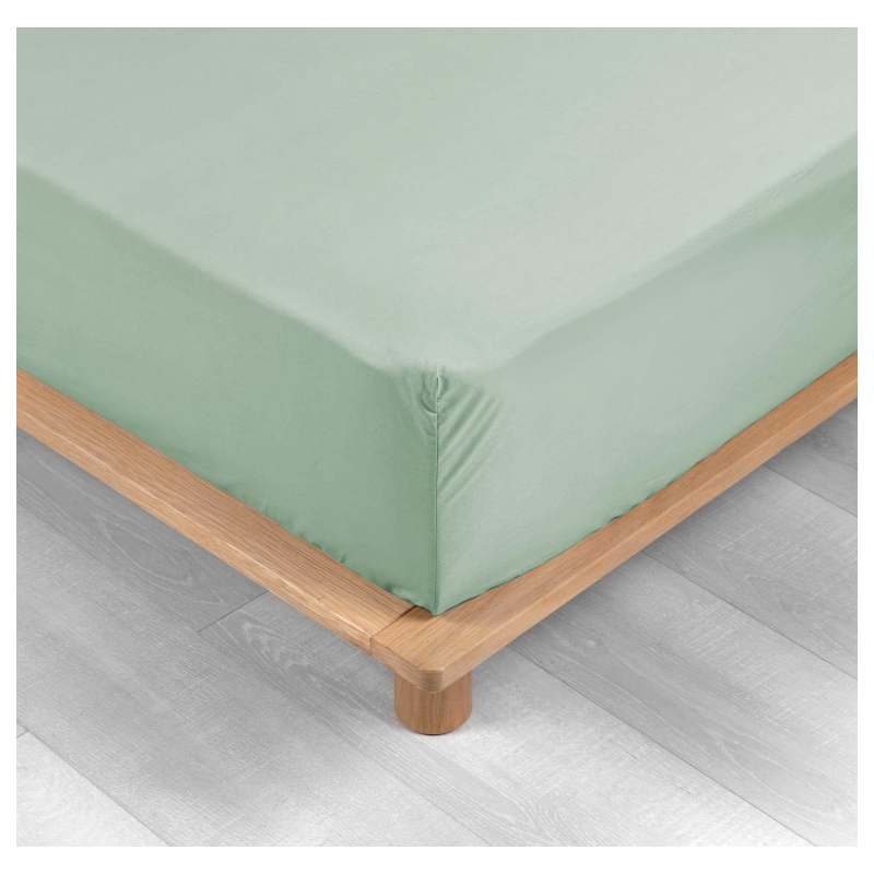 Drap housse 1 personne 90 x 190 cm percale uni 78 fils percaline sauge