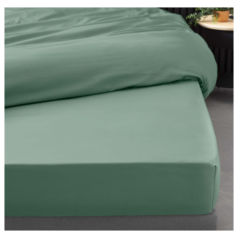 Drap housse 2 personnes 180 x 200 cm percale uni 78 fils percaline sauge